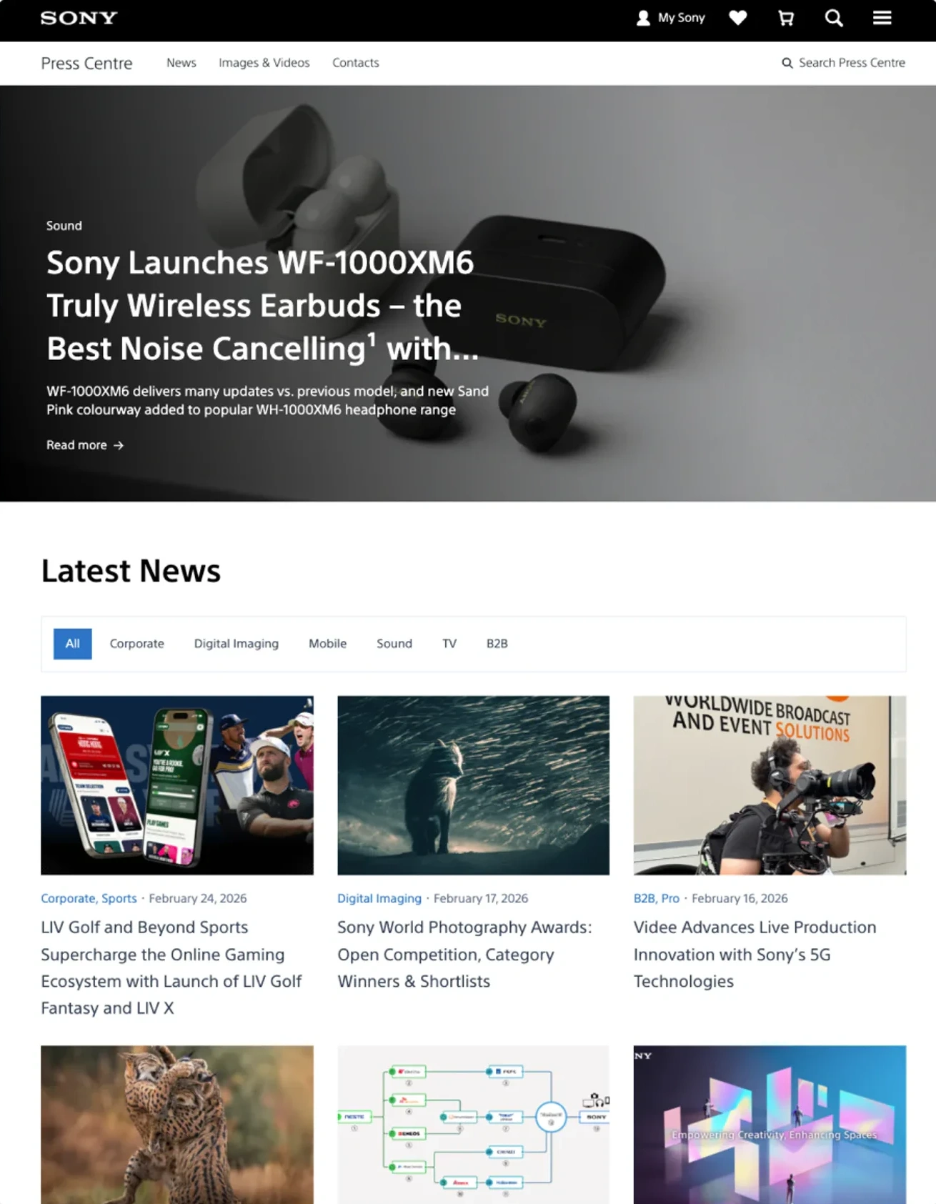 Sony customer newsroom, built with Prezly