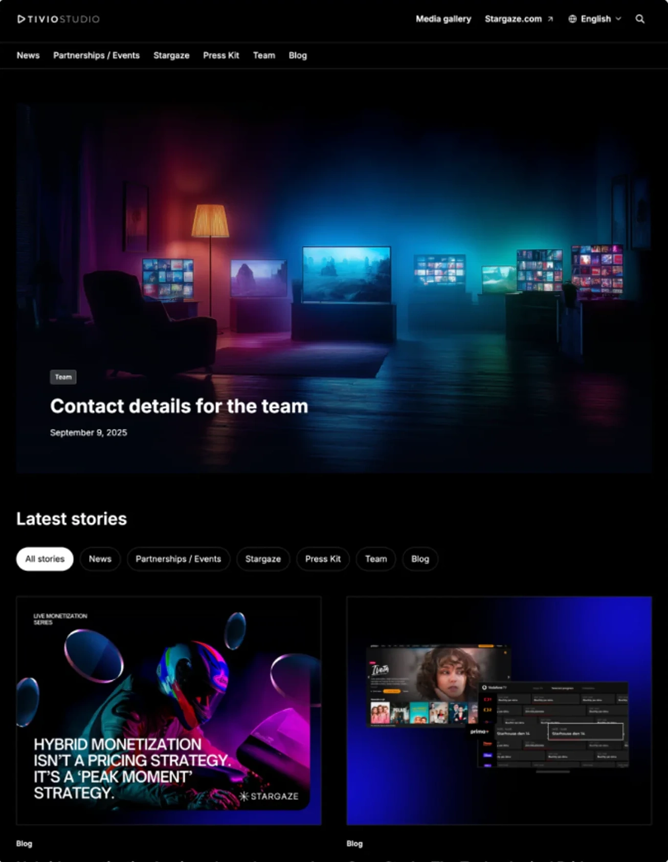 Tivio Studio customer newsroom, built with Prezly