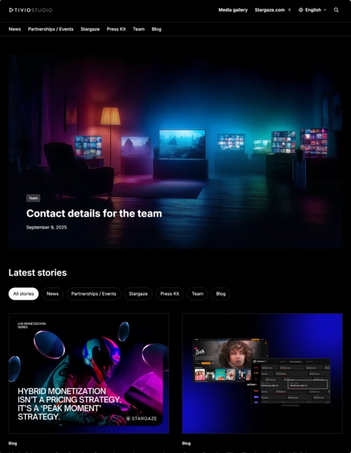 Tivio Studio customer newsroom, built with Prezly